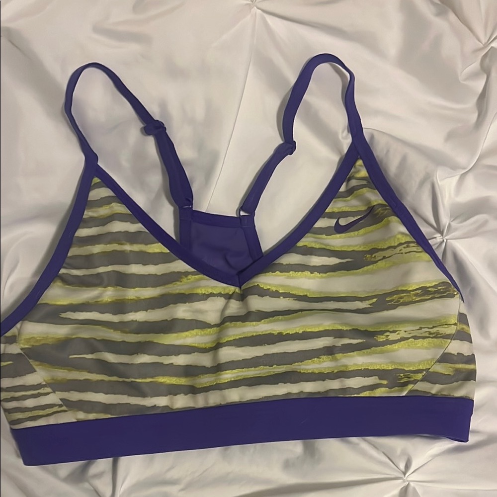Nike Women's Purple and Neon Yellow Sports Bra